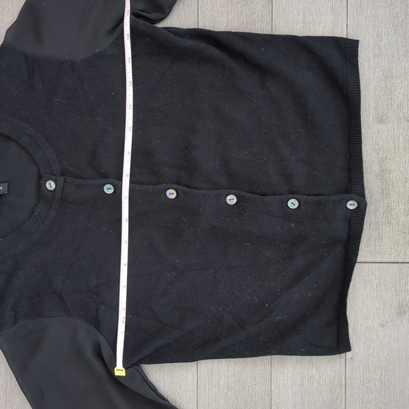 Black cardigan with long Sheer blouse sleeve and nacre Buttons size S - Picture 8 of 8